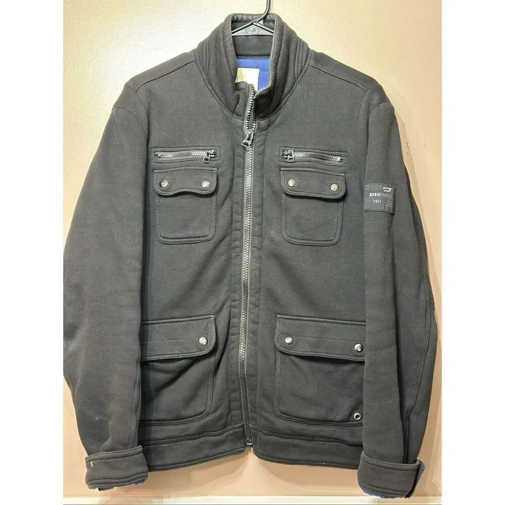DIESEL Four Pocket Quilted Insulated Vintage Inspired Black Jacket Men's Medium